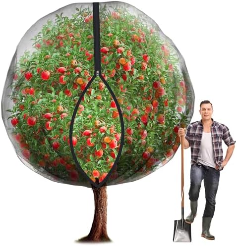 10.8 x 9.8 Ft Black Large Fruit Tree Netting with Zipper and Drawstring, Breathable Mesh Garden Bird Netting Plant Cover, Insect Bird Barrier Net Mesh for Protect Fruits Plants from Squirrel Bugs