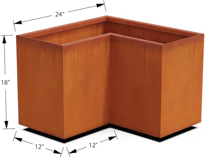 Plantercraft Corten Steel Planters - 24x12 Inch Large Rectangular Planters for Outdoor Plants, Heavy Duty Metal Planter Rectangle Box for Patio, Deck & Garden, Weathering Steel