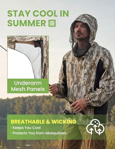 Mosquito Jacket, Durable Bug-Proof Jacket with Adjustable Hood & Pocket, Summer Mosquito Suit Outdoor Proof Clothing