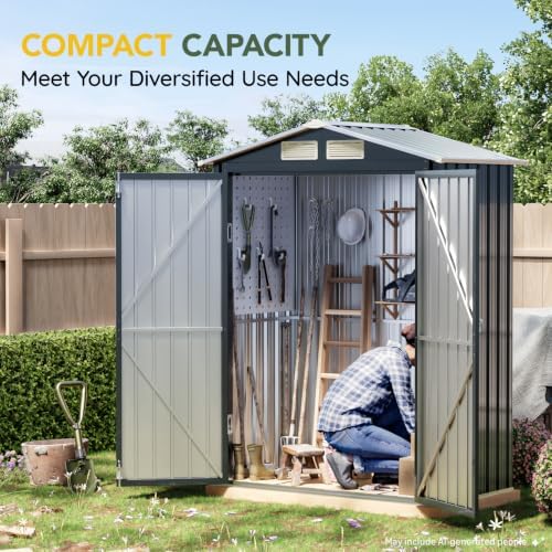 Breezz 5x3FT Vertical Outdoor Steel Storage Shed,Lockable Doors, Compact Metal Tool Shed for Garden, Backyard, Patio, Utility, and Bike Storage,Nightblue