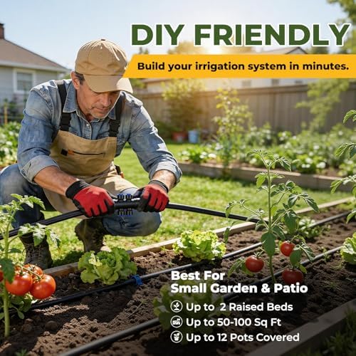 50FT Drip Irrigation Kit, Quick Connect Garden Watering System, Easy Install Drip Irrigation System with Misting Nozzles for Patio, Potted Plants, Small Garden & Greenhouse