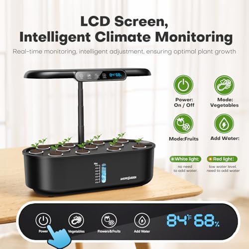 Ahopegarden Hydroponics Growing System: 12 Pods Temp ＆ Humidity Display