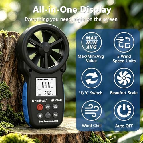HoldPeak 866B Digital Anemometer, Handheld Wind Speed CFM Meter