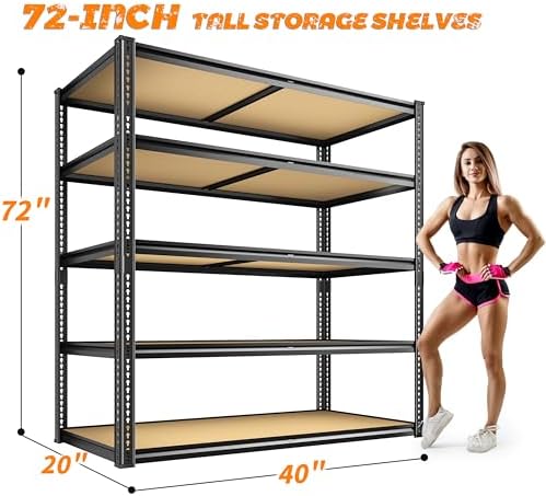 ROOMFAVE 2300LBS Storage Shelves Heavy Duty, 5 Tier, Black,2PCS