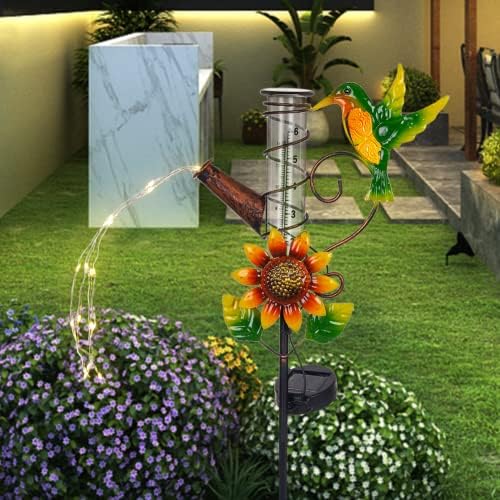Solar Hummingbird Rain Gauge Outdoor with 6 Inch Glass Tube