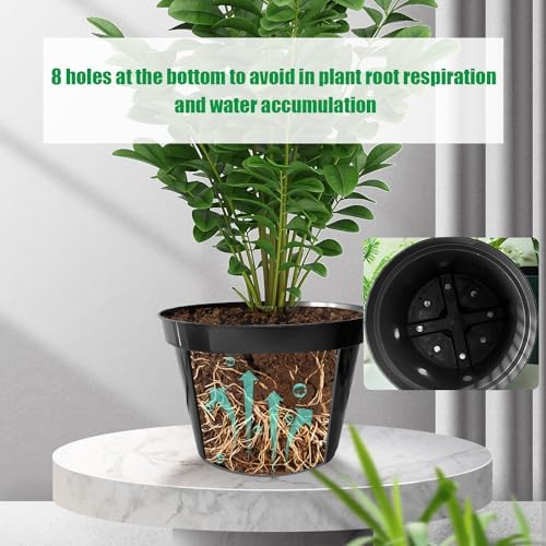 RooTrimmer 10 Inch Plastic Nursery Pots for Plants 10 Pack Plant Pots with Drainage Holes 2 Gallon Nursery Pots Perfect for Indoor Outdoor Plants Such as Herbs, Strwaberrys and Flowers, Black
