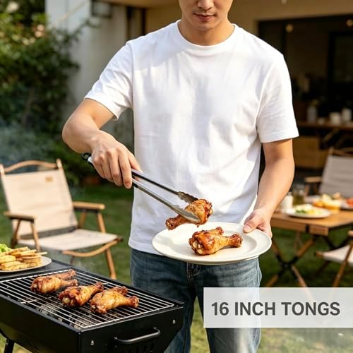 Grilling Accessories - 16 Inch Extra Long BBQ Accessories Grill Gifts for Men, Barbecue Grilling Tools Utensils Set with Spatula, Fork, Brush, Tongs, Thermometer