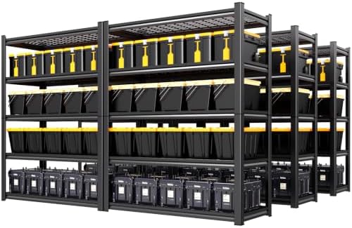 6 Pack Garage Shelving 5-Tier Heavy Duty Storage Shelves, Tool-Free Adjustable Metal Shelf Unit, Utility Organizer Rack for Basement, Pantry, Kitchen, Warehouse, 45.6"W x 19.7"D x 78"H, Black
