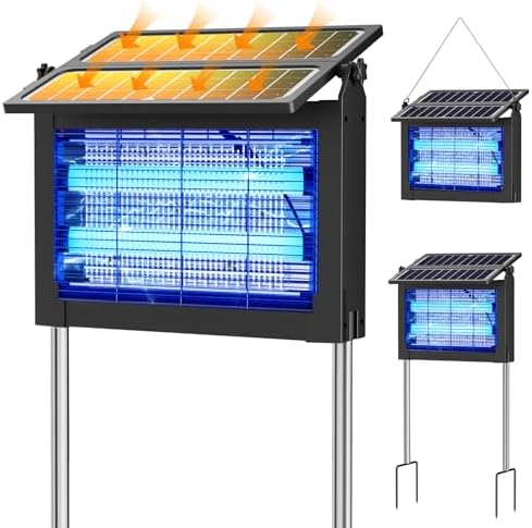 Solar Bug Zapper Outdoor-4500V Mosquito Zapper Outdoor Fly Killer-with Dual Adjustable Solar Panel Waterproof-Portable Electric Fly Trap for Patio, Garden, Backyard, and Camping