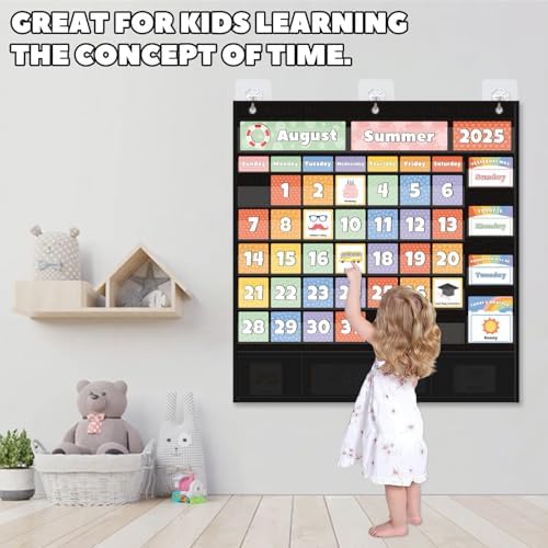 All-in-One Calendar Weather Pocket Chart - Interactive Preschool Learning Board for Morning Meeting Circle Time, with Seasons Months Days Weather Cards (Homeschool/Daycare)