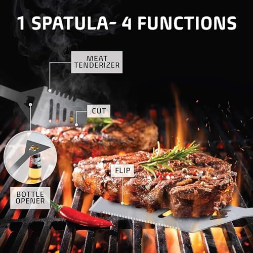 Kaluns Grilling Accessories, Dad Gifts for Fathers Day, Mothers Day Grilling Gifts, Heavy Duty Stainless Steel BBQ Tool Set for Outdoor Grill with Aluminum Case and Apron, Birthday Gifts for Men