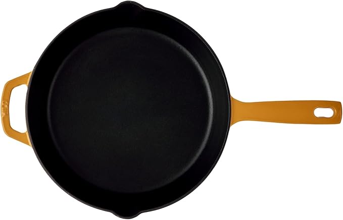 Milo by Kana 10-Inch Enameled Cast Iron Skillet | Nonstick Pre-Seasoned Cast Iron Grill Pan | Oven Proof and Dishwasher Safe | Cast Iron Cookware (Dijon)