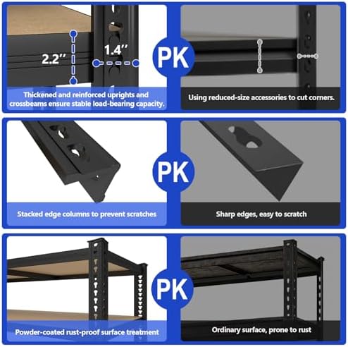78'' H Garage Storage Shelves, Shelving Units and Storage, Heavy Duty Garage Shelving, Metal Shelves for Basement, Warehouse, Pantry, Kitchen, 78''H x 40''W x 16''D, 2200 LBS