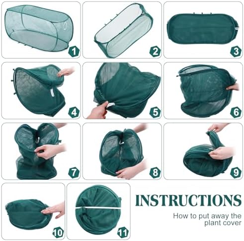 Threehoney 4 Pcs 35'' x 14'' x 16'' Pop up Garden Mesh Plant Cover Outdoor Plant Protector Garden Row Raised Bed Cover with Ground Nails Crop Cage Net for Seedlings Vegetable Fruit Herbs (Dark Green)