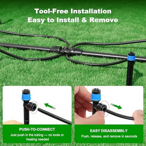 2026 Upgrade 230FT Quick-Connect Drip Irrigation System Kit with 1/4” & 1/2” Fast-Lock Tubing, Adjustable Emitters & Sprinklers for Garden & Greenhouse