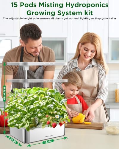 Hydroponics Growing System 15 Pods, Indoor Herb Garden Kit with Grow Light