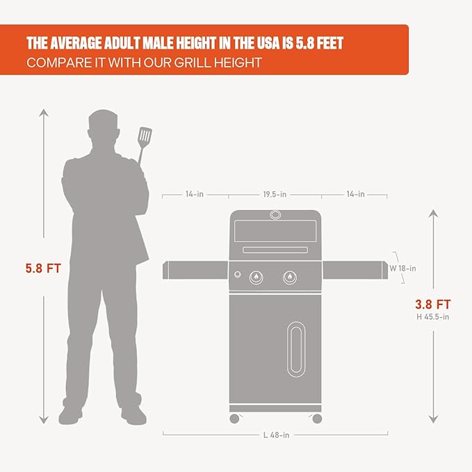 Monument Grills 2-Burner Stainless Steel Liquid Propane Gas Grill, Two Foldable Shelves Patio Garden Barbecue Grill with Clearview® Lid, Knob Control Mesa200S