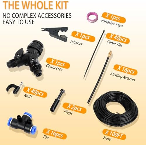 100FT 1/4" Drip Irrigation System, 2026 Upgrade Garden Irrigation Kit with 24pcs 360° Adjustable Copper Nozzles, DIY Watering System for Raised Beds, Yard, Lawn, Vegetable Gardens (100 ft)