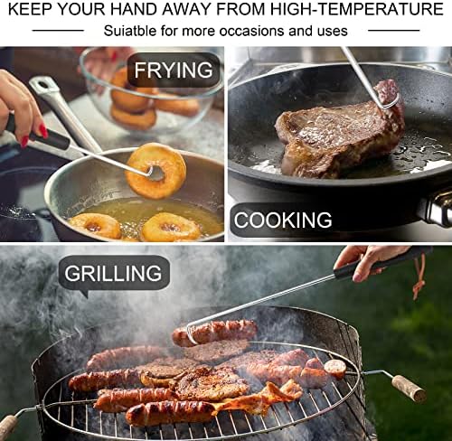 HaSteeL Meat Hook Flipper Set of 2, Stainless Steel Pigtail Food Flipper Turner 12Inch & 17Inch, BBQ Accessories Great for Grilling Smoking Frying, Long Body & ABS Handle, Easy to Clean & Left Handed