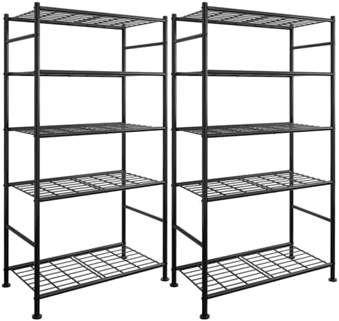 Sakugi Storage Racks - 2 Pack, 5-Tier Freestanding Steel Shelving Units with Reinforced Frame, Adjustable Garage Organization Shelves for Warehouse, Basement, Workshop, 33.5" x 12.6" x 72", Black