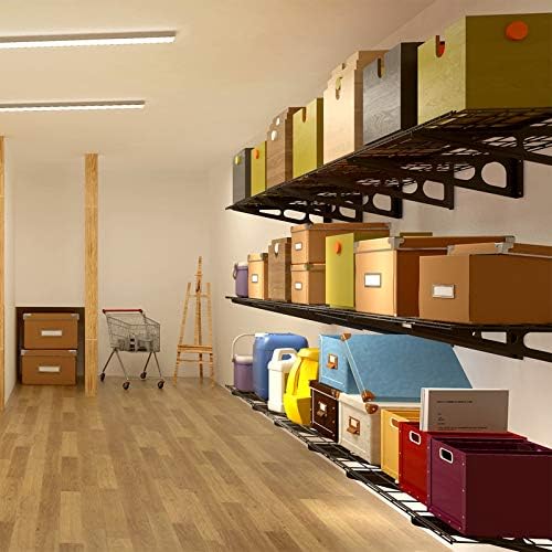 FLEXIMOUNTS 4-Pack 2x6ft 24-inch-by-72-inch Wall Shelf Garage Storage Rack Floating Shelves, Black, Classic Series