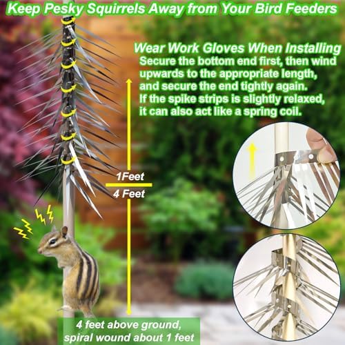 Bird Spikes, Squirrel Spikes and Squirrel Baffles Keep Raccoons, Cats and Snakes Away from Gardens, Fences and Climbing Bird Feeder Poles. (40 inches)