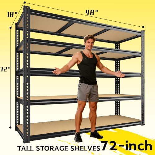 ROOMFAVE 48" W Garage Shelving Heavy Duty 2800LBS,5 Tier, Black, Industrial