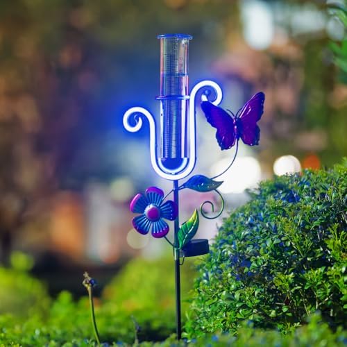 Stargarden Rain Gauge Outdoor, Solar Powered Rain Gauge