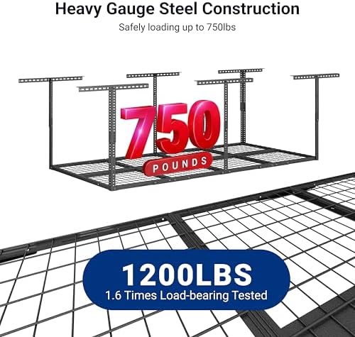 FLEXIMOUNTS 3x8 Overhead Garage Ceiling Storage Rack Adjustable, Hammertone