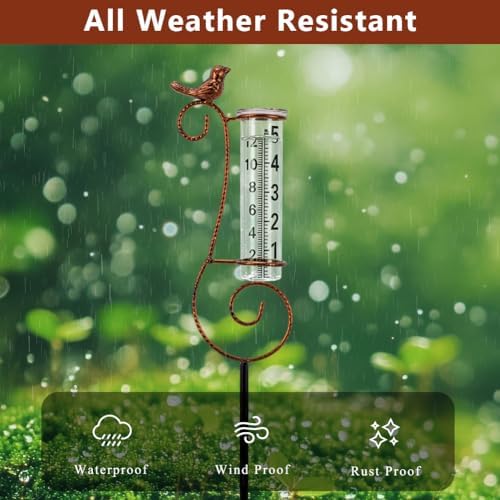 Hummingbird Rain Gauge Outdoor, 7 Inch Tube Metal Rain Gauge