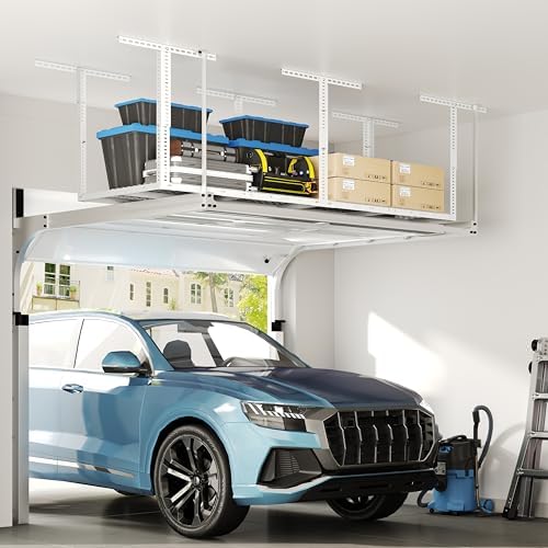 FLEXIMOUNTS 3x8 Overhead Garage Ceiling Storage Rack Organization, White