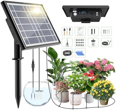 49FT Solar Drip Irrigation Kit, Digital Screen for 15 Pots