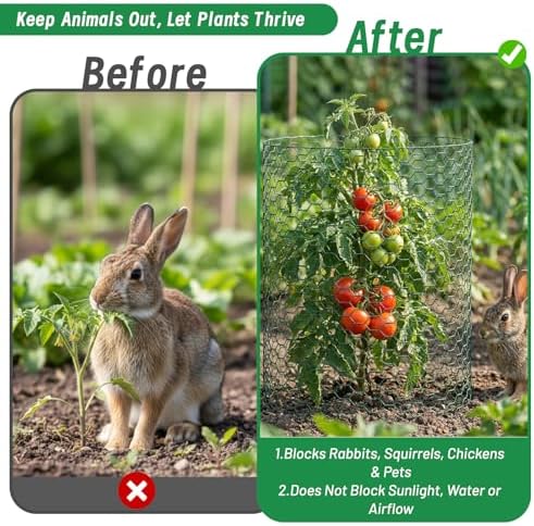 Convivium Plant Protectors from Animals, 0.8mm Free-Cut Green Chicken Wire Mesh, PVC Coated Tree Trunk Guard & Garden Fence for Outdoor Plants with Zip Ties, Stakes, Pliers, Gloves（33Ft*16In）