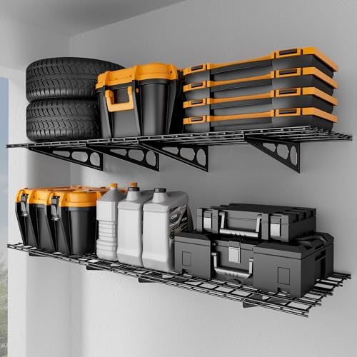 Garage Shelving, 2-Pack 2x6 ft Garage Wall Shelving, 1400 lbs, Black