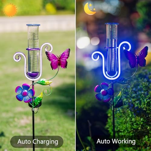 Stargarden Rain Gauge Outdoor, Solar Powered Rain Gauge