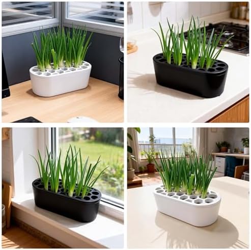 3D Printed Green Onion Planter Trays | Plant Propagation and Seedling Starter Trays for Indoor Gardening | Reusable Nursery Pots for Home, Office, Dorm (White)