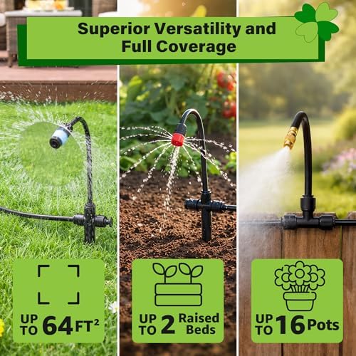 MIXC 2026-Upgrade 360° Adjustable Drip Irrigation System Kit, 133FT Bendable Watering Misting System with 3 Spray Nozzle Types, 1/2" (33FT) & 1/4" (100FT) Tubing for Garden Raised Bed Lawn Greenhouse