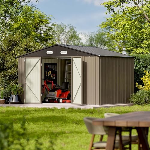 Patiowell 10 x 8 FT Outdoor Storage Shed, Large Garden Tool Metal Shed