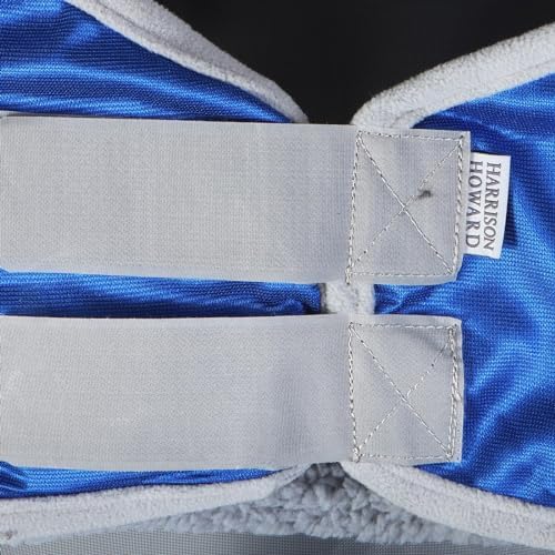 Harrison Howard CareMaster Pro Luminous Horse Fly Mask Large Eye Space Long Nose with Ears UV Protection for Horse Signature Blue Medium Cob
