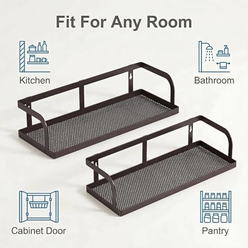 PUSDON 2-Pack 16.5" Extra Long Slim Hollowout Shower Caddy, Wall Mount Spice Rack & Bathroom Organizer, Mesh Bottom Cabinet Door Shelf Holds 50LBS - Vintage Bronze, Hollowout