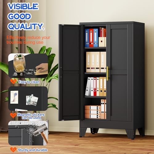 GAIOUS 47.2'' Tall Metal Garage Storage Cabinet,File Cabinet with Door and Adjustable Shelves, Outdoor Steel Tool Cabinet for Home,Office,Warehouse,Garage,Balck