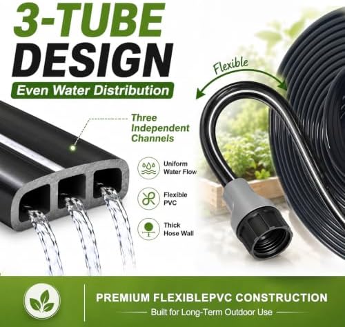 2-Pack Sprinkler Hose with Holes 15 Ft, Flat Soaker Hose 30 ft with Garden Staples, Drip Irrigation Hoses for Lawn, Watering Hose System (Black, 30 ft(15ftx2pack))