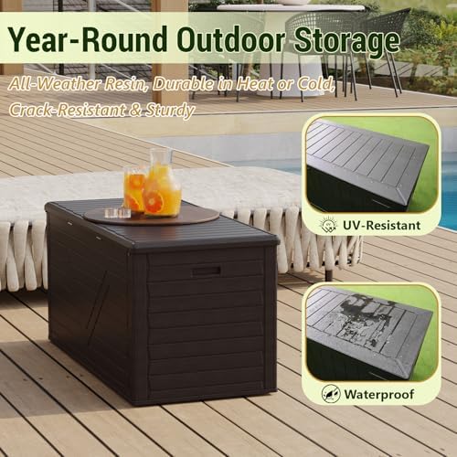 Outdoor Storage Box,260 Gallon Deck Box Outdoor Storage Bench Outside Waterproof Resin Storage Bench, Lockable Patio Cushions, Garden Tools Storage For Furniture, UV Resistant (Black)