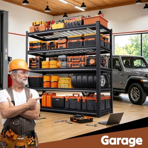 78 ''H Storage Shelves, 46‘’W Garage Shelving, Adjustable Garage Shelves, Heavy Duty Shelving,5 Tier Garage Storage Shelves,Easy-to-Install Metal Shelf Storage Rack Shelving Unit for Kitchen
