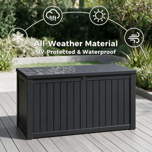 180 Gal Deck Box, Outdoor Storage Box Waterproof Lockable, Gas Lift,Black