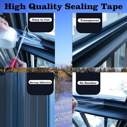 Qoqooice Transparent Window Weather Sealing Tape 3 Inch x 33 FT Weather Stripping Residue-Free Clear Window Insulation Tape for Doors Windows and Shower Glass Gaps (3 in * 33 FT)