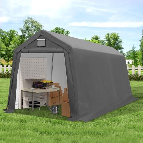 COVERONICS 7' x 12' Outdoor Portable Storage Shelter Shed, Grey