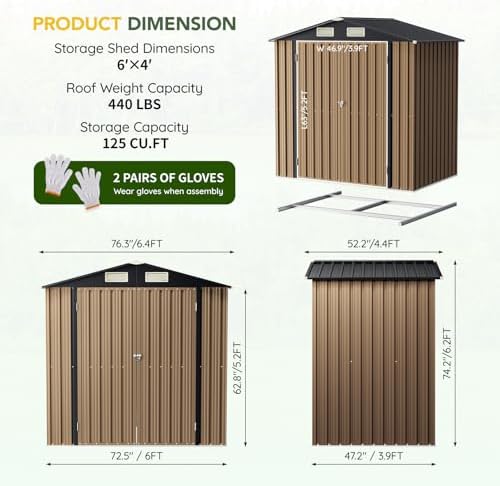Breezz Outdoor Steel Storage Shed with Floor Frame, 4 x 6 ft