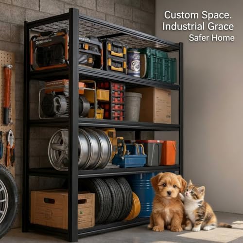 72" H x 36.12" W x 16" D Instrial 5-Heavy-Duty-Shelf Storage-Rack Adjustable Shed Shelving Metal Shelves Steel (Wire) Garage Bin Shelving Unit-s Organizer System for Basement/Kitchen, Black
