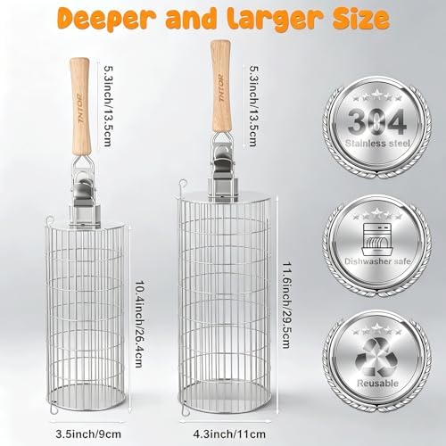 TNTOR Rolling Grill Basket, Larger 304 Stainless Steel Nesting Grilling Net, Removable Handle, BBQ Accessories Tools for Veg Shrimp, Outdoor Cooking Camping Father's Day grilling gifts for men Dad